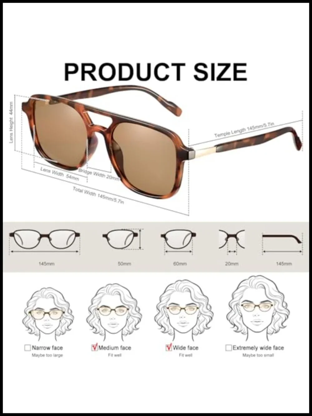 4 Pcs Retro Aviator Sunglasses Polarized UV400 Protection Rectangle